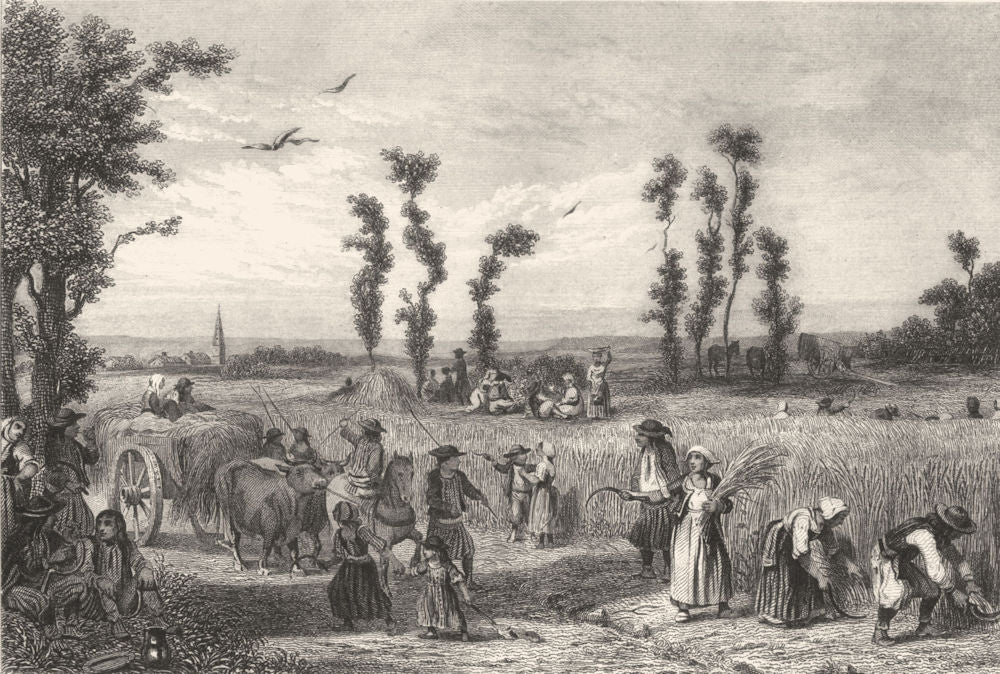 BRETAGNE. La Moisson 1844 old antique vintage print picture